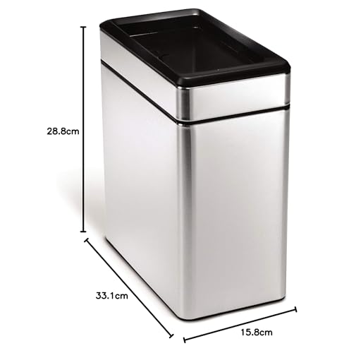 simplehuman 10 Litre / 2.6 Gallon Bathroom Profile Open Trash Can, Brushed Stainless Steel