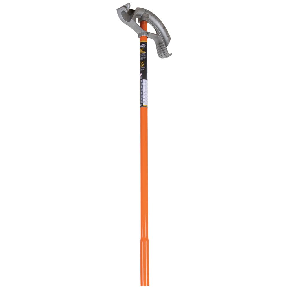Klein Tools 51607 Aluminum Conduit Bender Full Assembly, 3/4-Inch EMT, 1/2-Inch Rigid, Wide Foot Pedal, Benchmark Symbols and Angle Setter