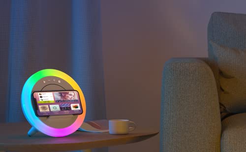 Bluetooth Speaker with Lights, Wireless Charging Speaker, Dimmable Multi-Color Modern Night Lamp, Applicable for Bedroom/Teen Girl,Boy Gifts (5W Wireless Charging)