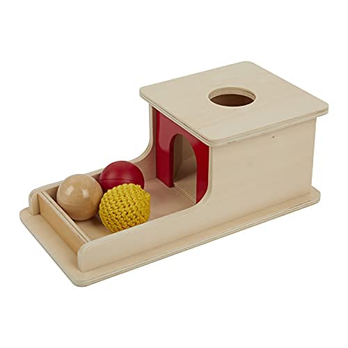 Adena Montessori Full Size Object Permanence Box with Tray Three Balls Montessori Toys for 6-12 Month Infant (Three Balls (Wood, Plastic,Knitted))