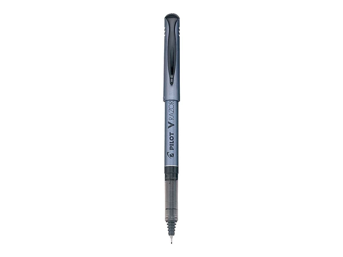 Pilot V Razor Point Liquid Ink Marker Pens, Extra Fine Point, Black Barrel, Black Ink, Dozen Box -11020