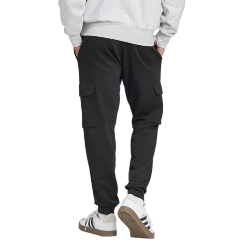adidas Mens Essentials Feel Cozy Fleece Sportswear Cargo Pants,Black/White,Medium