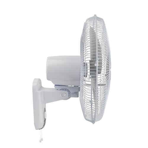 Comfort Zone Oscillating Wall Mount Fan with Adjustable Tilt, 16 inch, 3 Speed, Metal Grille, 90 Degree Oscillation, Airflow 14.07 ft/sec, Ideal for Home, Bedroom, Gym & Office, CZ16W