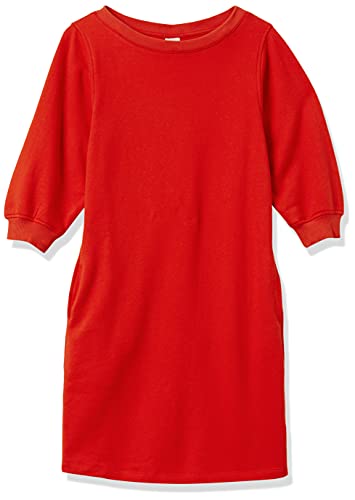 Amazon Essentials Women's Fleece Blouson Sleeve Crewneck Sweatshirt Dress (Available in Plus Size), Red, Large