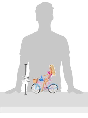 Barbie Doll and Bike Playset with Doll (11.5 in, Blonde), Bicycle with Rolling Wheels & Water Bottle Accessory, Toy for 3 to 7 Year Olds