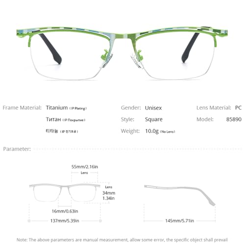FONEX Colorful Pure Titanium Glasses Frame Men Semi Rimless Square Eyeglasses Eyewear (85890 Red)