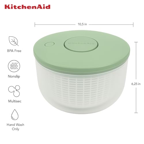 KitchenAid - Universal Salad Spinner with Removable, Colander and One Handed Pump Mechanism, Large Bowl Nests and Features Non Slip Base, 7.43 Quart, Pistachio)