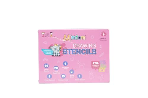 Mimtom Drawing Stencils Set for Kids and Girls | 51 PC Arts and Crafts Stencil Kit with Over 270 Shapes to Unleash Your Child's Creative Mind | Kid-Safe Educational Activity Toy for Ages 4 & Up