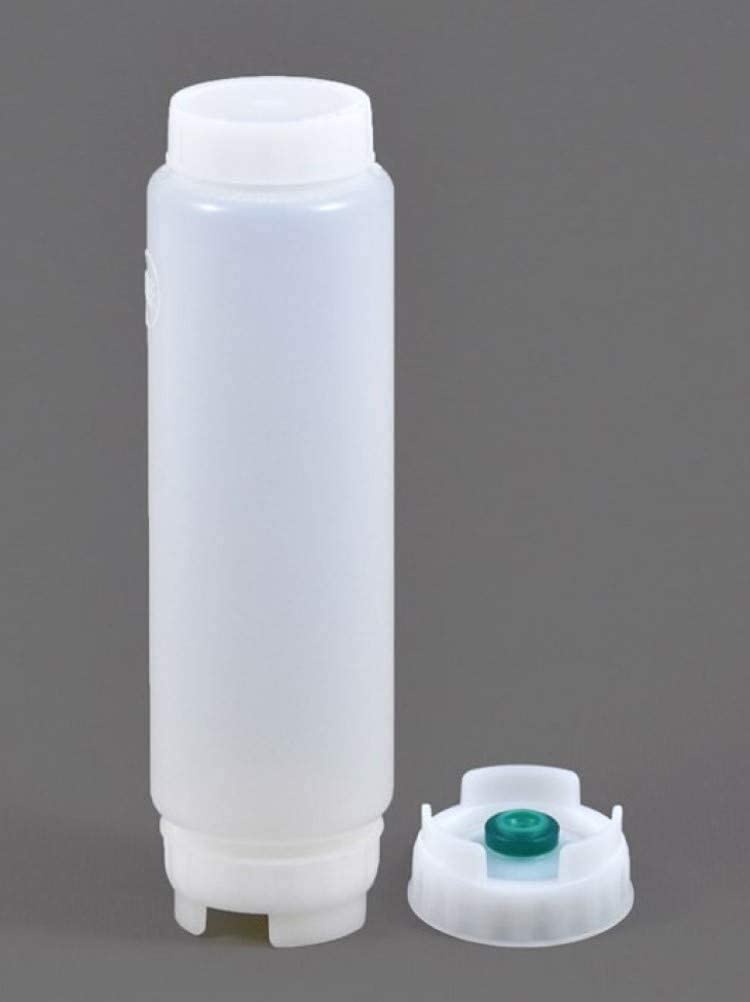 FIFO Squeeze Bottle Refillable 16 oz | Green Tip Small Valve Dispenser for Thin Condiments, Sauces, Batter and Dressing | Self Sealing No Drip No Hassle | (12 Pack)