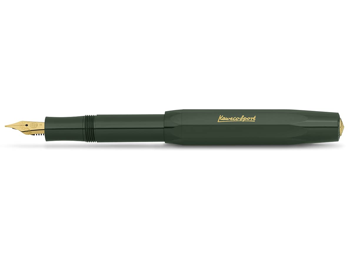 Kaweco CLASSIC SPORT Fountain Pen Green with 23 Carat Gold-Plated Steel Nib and Iridium Tip for Ink Cartridges I Sport Fountain Pen 13 cm I Nib: B (Broad)