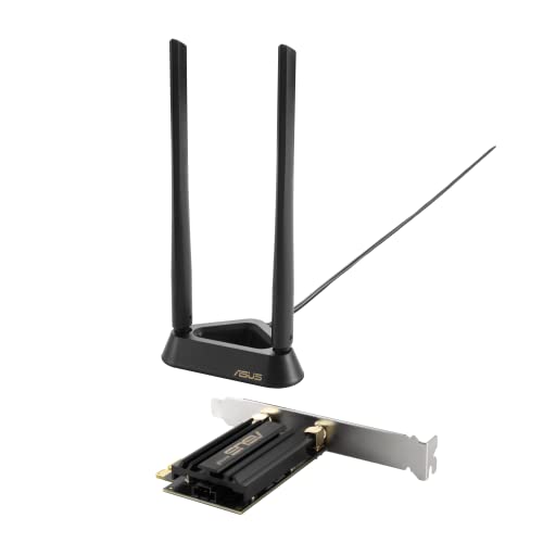 ASUS PCE-AXE59BT WiFi6 6E AX5400 PCI-E Adapter with 2 External Antennas and magnetized Base. Supporting 6GHz Band, 160MHz, Bluetooth 5.2, WPA3 Network Security, OFDMA and MU-MIMO