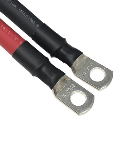 2/0 AWG Gauge Red + Black Pure Copper Battery Inverter Cables Solar, RV, Car, Boat 2 feet 3/8 in Lugs