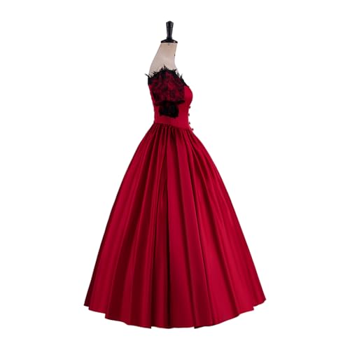 ZODICOS Women's Gothic Victorian Rococo Lace Dress Southern Belle Costume Civil War Colonial Ball Gown Dress, Red, 3X-Large