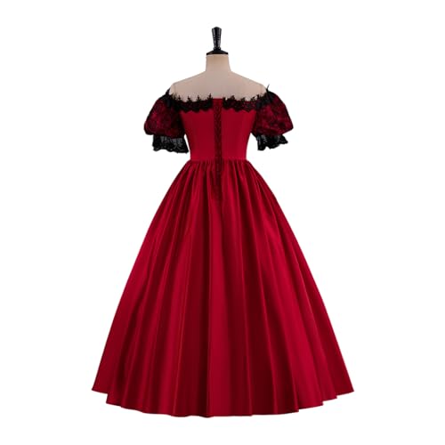 ZODICOS Women's Gothic Victorian Rococo Lace Dress Southern Belle Costume Civil War Colonial Ball Gown Dress, Red, 3X-Large