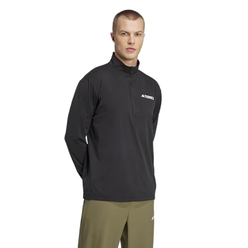 adidas Mens Terrex Multi Half-Zip Long Sleeve Hiking T-Shirt,Black,Medium