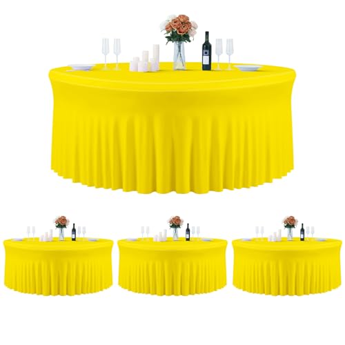 4 Pack Yellow Cloth Tablecloth for 5 FT Round Table, Circle Picnic Table Cloths for Outdoors, Table Cloths for 60 Inch Circular Tables for Wedding Photography Party Events Graduation Ceremonies