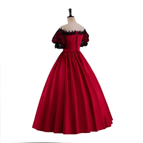 ZODICOS Women's Gothic Victorian Rococo Lace Dress Southern Belle Costume Civil War Colonial Ball Gown Dress, Red, 3X-Large