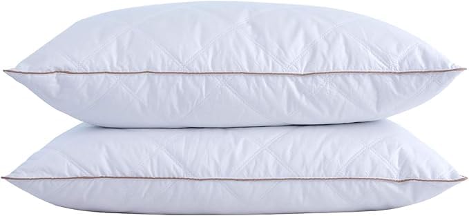 Puredown® Goose Feathers and Down Pillow with Diamond Quilting Breathable Downproof Cover, Pack of 2, King Size