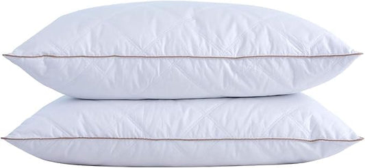 Puredown® Goose Feathers and Down Pillow with Diamond Quilting Breathable Downproof Cover, Pack of 2, King Size