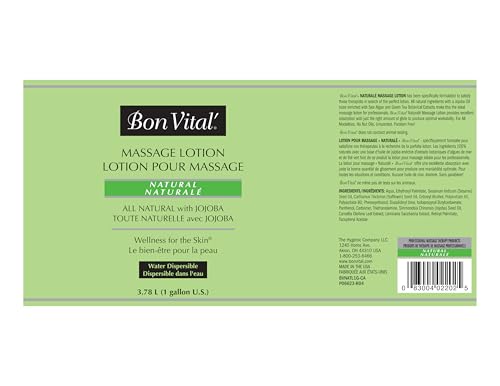 Bon Vital' Naturale Massage Lotion Made with Natural Ingredients for an Earth-Friendly & Relaxing Massage, All Natural Moisturizer, Relieves Muscle Soreness and Increases Circulation, 1 Gallon Bottle