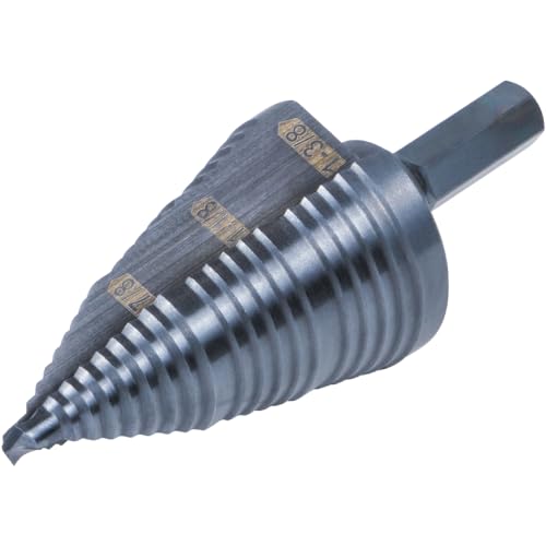 Klein Tools KTSB15 Step Drill Bit #15 Double Fluted 7/8 to 1-3/8-Inch with Easy-to-Read Step Markings and Targets, 3/8-Inch Hex Shank