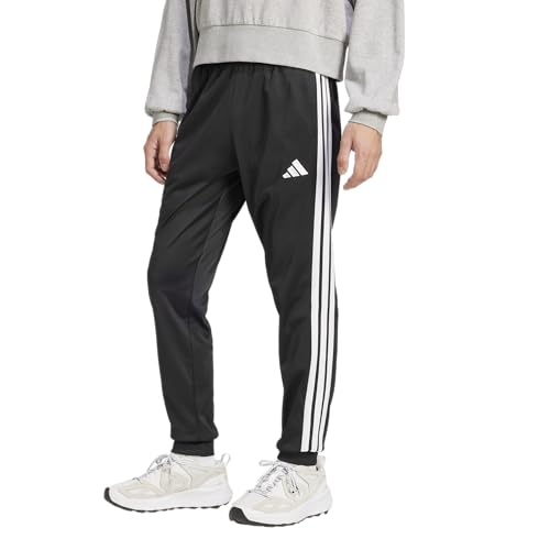 adidas Men's 3-Stripes Tricot Tapered Track Pants, Black/White, Medium