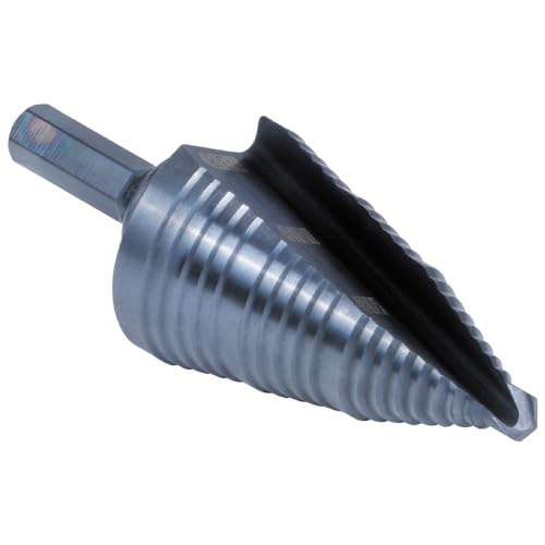 Klein Tools KTSB15 Step Drill Bit #15 Double Fluted 7/8 to 1-3/8-Inch with Easy-to-Read Step Markings and Targets, 3/8-Inch Hex Shank