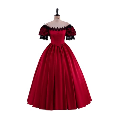 ZODICOS Women's Gothic Victorian Rococo Lace Dress Southern Belle Costume Civil War Colonial Ball Gown Dress, Red, 3X-Large