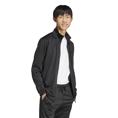 adidas Men's 3-Stripes Tricot Track Top, Black/Black, Small
