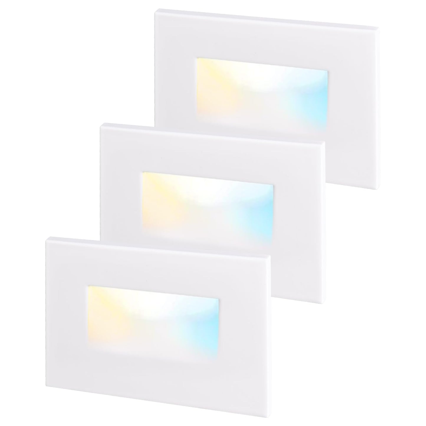 LEONLITE White 5CCT 120V LED Step Lights, 3.5W 150LM 5%-100% Dimmable Horizontal Stair Lights Indoor Outdoor Wet Location, CRI90+ & ETL, 2700K/3000K/3500K/4000K/5000K, Aluminum, Pack of 3