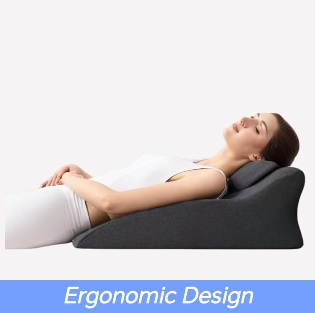 Bed Multifunctional Ergonomic Wedge Pillow with New Prone Position for Reading, Unique Curved Design, Memory Foam,Luxury Bedding Set,Multi-Purpose Home or Office Use (60cm×37cm×23cm)
