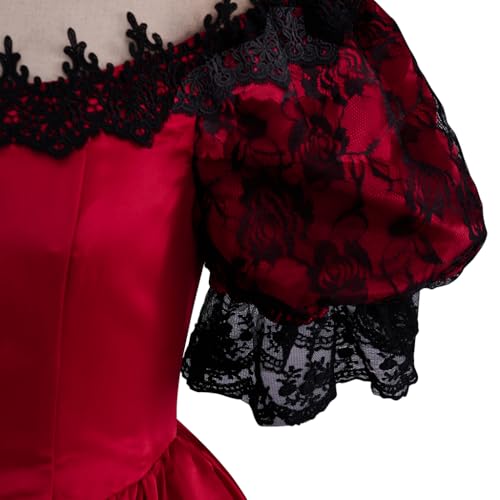 ZODICOS Women's Gothic Victorian Rococo Lace Dress Southern Belle Costume Civil War Colonial Ball Gown Dress, Red, 3X-Large