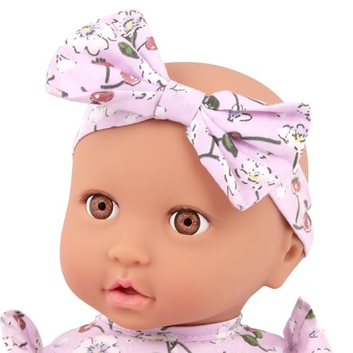 LullaBaby – 14-Inch Realistic Baby Doll – Brown Eyes & Soft Body – Clothing Floral Sleeper, Headband & Pacifier – Plush Bassinet Bed – Pretend Play 2+ Years – Floor Pillow Set