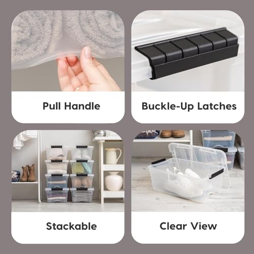 IRIS USA 4-Pack Storage Bins with Lids, 12 Liter, Stackable See-Through Organizing Solution Latches Durable Nestable Containers Secure Pull Handle, BPA-Free Plastic
