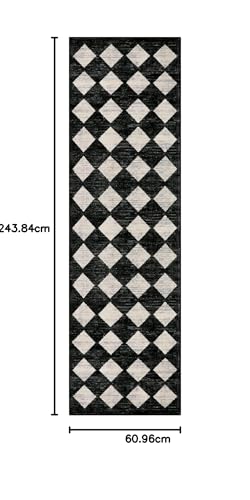 Lahome Checkered 2x8 Black Hallway Kitchen Bathroom Runner Rug with Rubber Backing, Washable Non Skid Moroccan Trellis Entry Carpet Runner Indoor Mat for Camper Entryway Bedroom Hardwood Floor