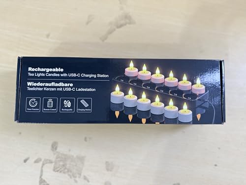 Yme Rechargeable Tea Lights Candles with Charger Storage Base, 12 Pack Battery Operated LED Flameless Tealight Candles with Remote Timer for General Fireplace Halloween Pumpkins Christmas Party Decor