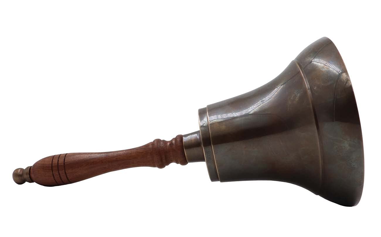 Large & Heavy Solid Brass Loud Hand Call Bell for Weddings, Christmas, School 11"(H) 5"(D) Antique Brass By The Metal Magician