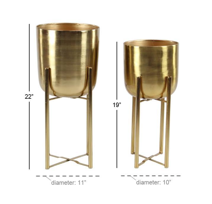Deco 79 Metal Indoor Outdoor Dome Planter with Removable Stand, Set of 2 19", 22"H, Gold