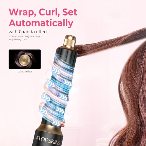 Atopskins Hair Dryer Brush 6-in-1, Blow Dryer Brush Fast Drying, Wrap Curling Iron Frizz-Free with Negative Ionic 3 Temperature Hot Air Styler Straightener, Volumizer, Gift for Women (Black)