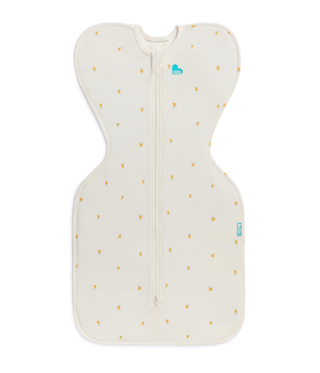 Love To Dream Swaddle UP, Viscose from Bamboo, Sleeping Bag,Baby Essentials for Newborn, Ideal for Baby Bath Time, Soft and Breathable, Perfect for Safe and Comfortable Sleep, Cream Lemons, Small