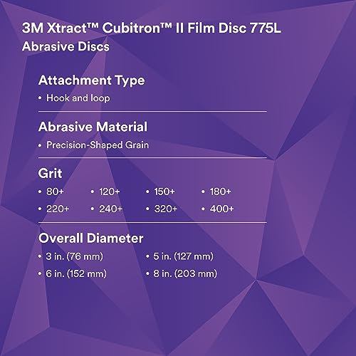 3M Cubitron II Hookit 64264 Clean Sanding Disc 775L, 5 in 180+ Grit, Aluminum Oxide, Film Backing, 5" (Pack of 50)