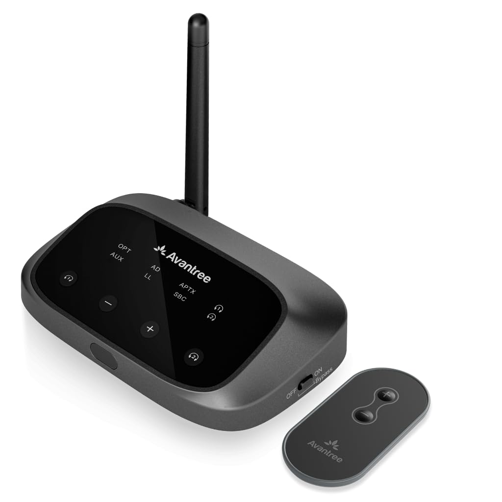 Avantree Oasis Plus 2 [Upgraded Version] - Bluetooth 5.3 Transmitter for TV with Remote Volume Control, aptX-Adaptive, and Soundbar Passthrough, Compatible with Optical or AUX ported TVs