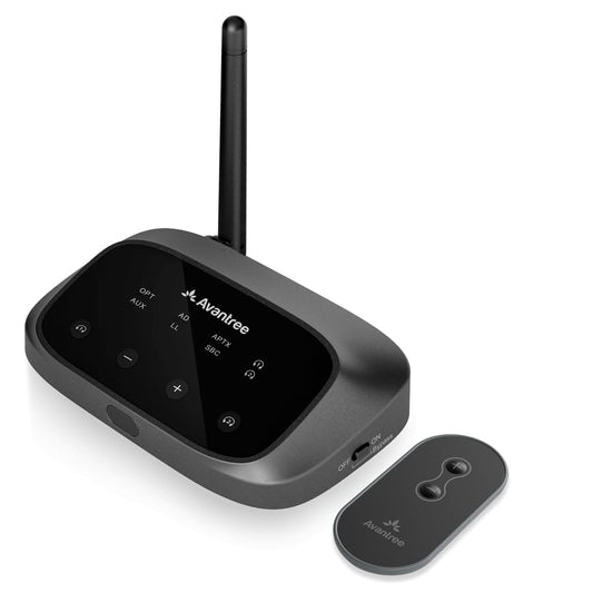 Avantree Oasis Plus 2 [Upgraded Version] - Bluetooth 5.3 Transmitter for TV with Remote Volume Control, aptX-Adaptive, and Soundbar Passthrough, Compatible with Optical or AUX ported TVs