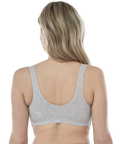 Bestform 5006014 Comfortable Unlined Wireless Cotton Stretch Sports Bra with Front Closure, Grey | Black | White, 38