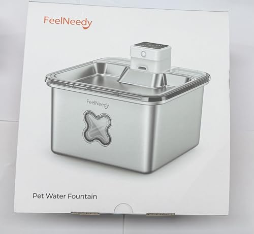 Cat Water Fountain Battery Operated, FEELNEEDY Wireless Rechargeable Pet Water Fountain Indoor with Motion Sensor, Cordless Stainless Steel Water Fountain Indoor Cat,Fontaine Pour Chat,3.2L,FN-W17