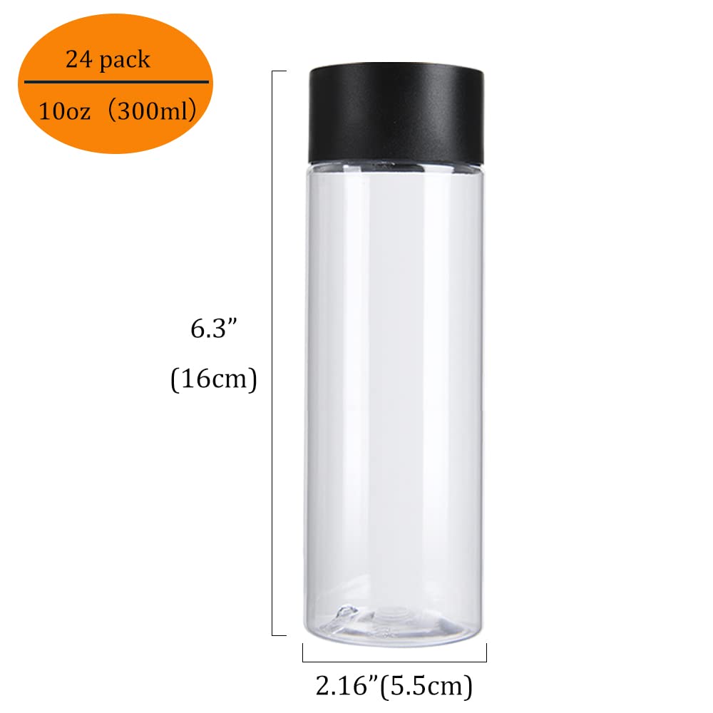 ZMYBCPACK 24 Pack 10 OZ (300 ml) Clear PET Plastic Juice Bottles with Black Lids - Plastic Smoothie Bottles for Juice, Milk, Homemade Beverages