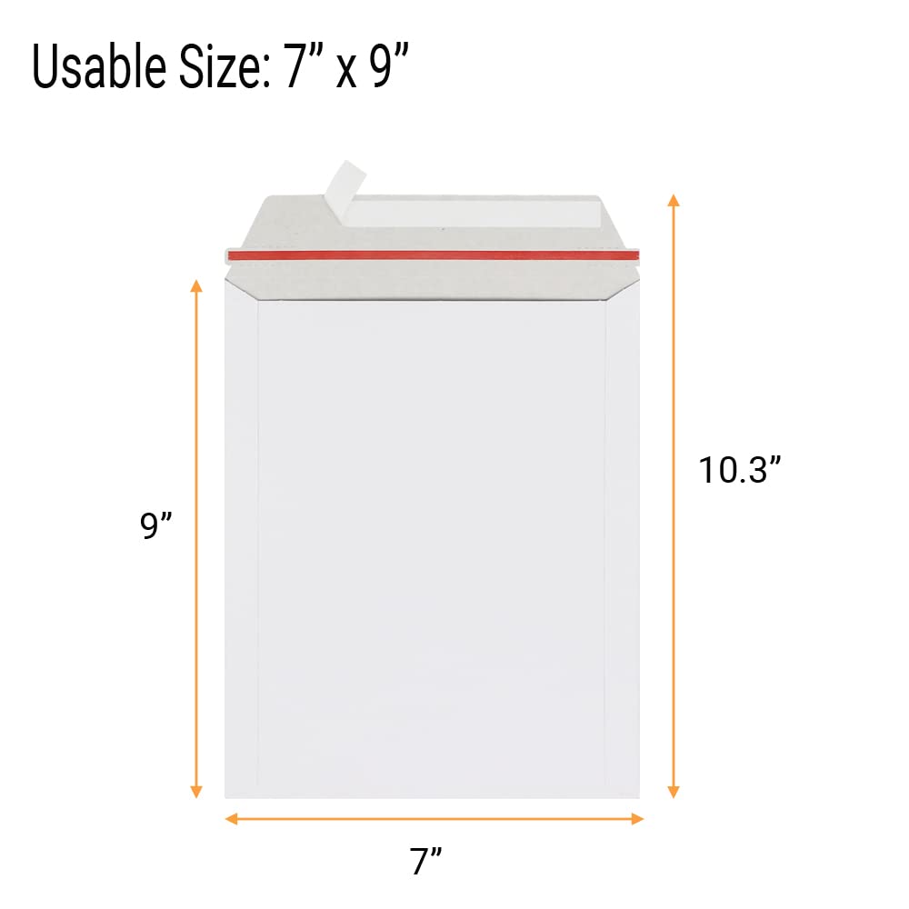 zmybcpack 100 Pack 7x9 inch Self Seal Rigid Mailer Stay Flat Cardboard Mailers, White Cardboard Shipping Envelopes White Photo Document Mailers for CD, Photos, Document