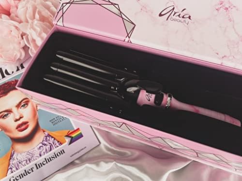 Aria Beauty Waver, 3 Barrel Curling Iron Hair Waver Adjustable to 430 degrees temperature, Auto Shut Off, 25mm Ceramic Crimper Iron LCD Display, Curling Wand, Triple Hair Curler, Hair Waver
