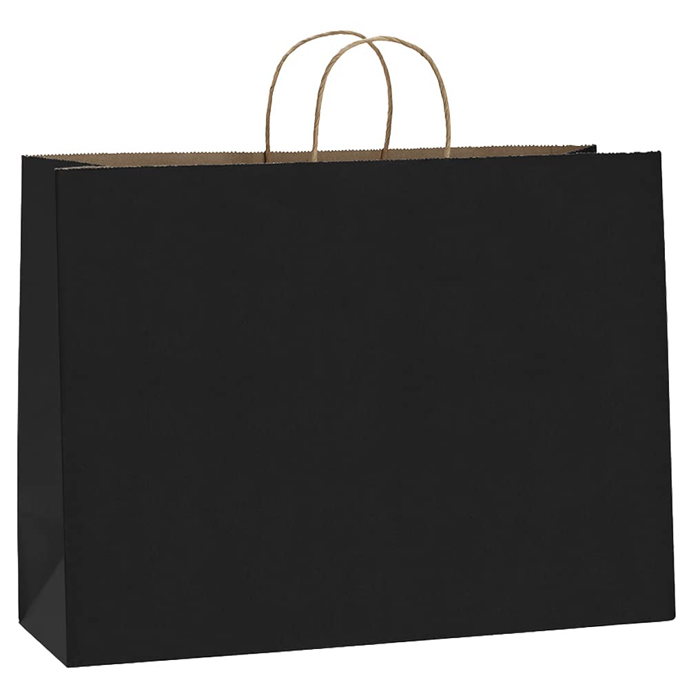 BagDream 16x6x12"- 50pcs Black Kraft Paper Bags with Rope Handles for Shopping, Grocery, Mechandise, Party, Gift Bags, Large Size 100% Recyclable Paper Bags