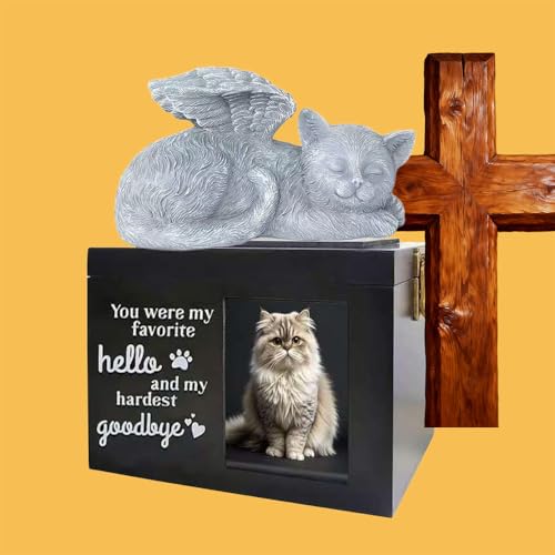Keepsake Box - Wooden Cat Urn Ashes Memorial Box, Paw Print Urn with Photo Frame and Key, Companion Animal Pet Urns Black Memory Box for Cats Dogs Cremation